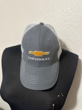 Chevrolet Men's Gray and White Trucker Cap with Gold Logo